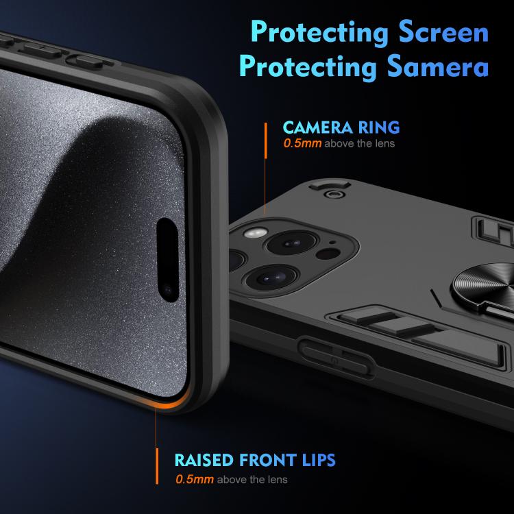 Custodia per telefono antiurto WANLONFENG con supporto integrato e 2 pellicole protettive per lo schermo., For iPhone 15 Pro, For iPhone 15