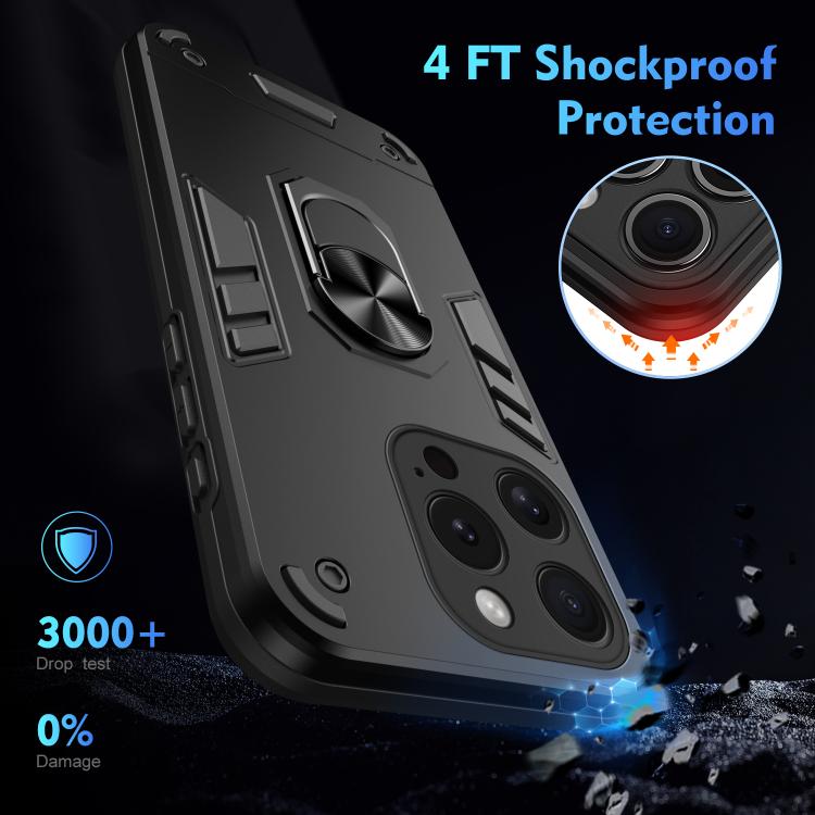Custodia per telefono antiurto WANLONFENG con supporto integrato e 2 pellicole protettive per lo schermo., For iPhone 15 Pro, For iPhone 15