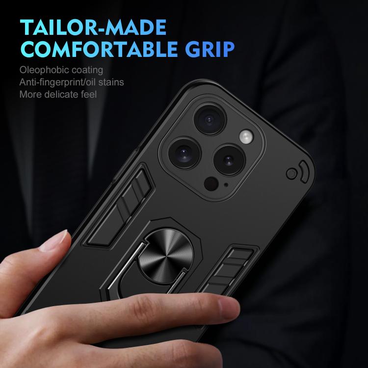Custodia per telefono antiurto WANLONFENG con supporto integrato e 2 pellicole protettive per lo schermo., For iPhone 15 Pro, For iPhone 15