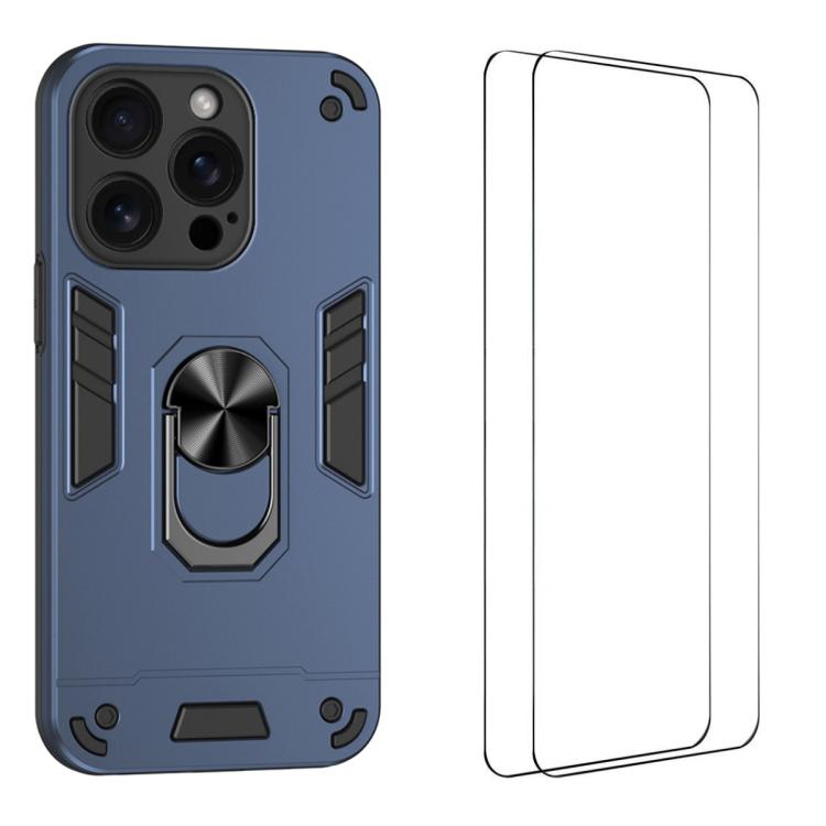 Custodia per telefono antiurto WANLONFENG con supporto integrato e 2 pellicole protettive per lo schermo., For iPhone 15 Pro, For iPhone 15