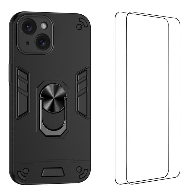 Custodia per telefono antiurto WANLONFENG con supporto integrato e 2 pellicole protettive per lo schermo., For iPhone 15 Pro, For iPhone 15