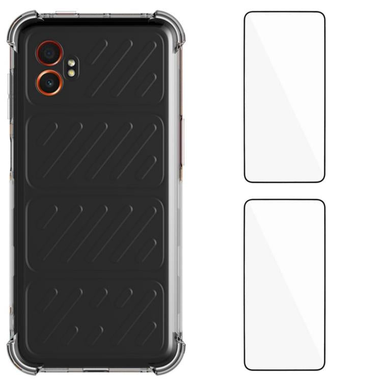 WANLONFENG Custodia per telefono in TPU trasparente antiurto a quattro angoli con 2 pellicole protettive per lo schermo., For Galaxy XCover7 Pro