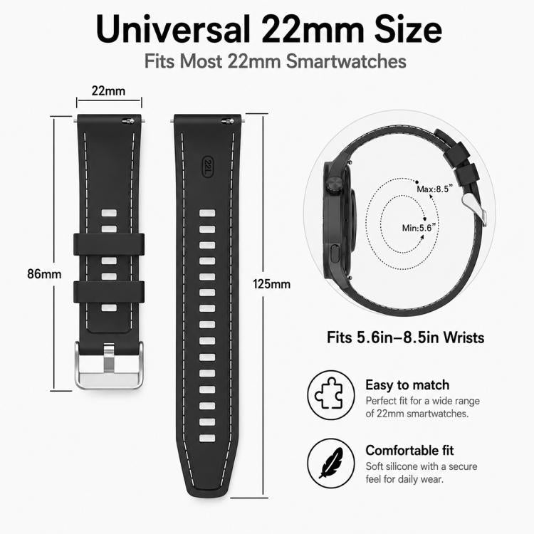 Cinturino per orologio sportivo in silicone con cuciture xDfind, 22mm