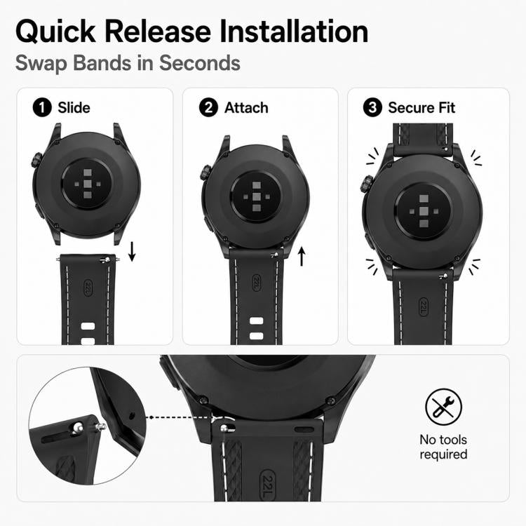Cinturino per orologio sportivo in silicone con cuciture xDfind, 22mm