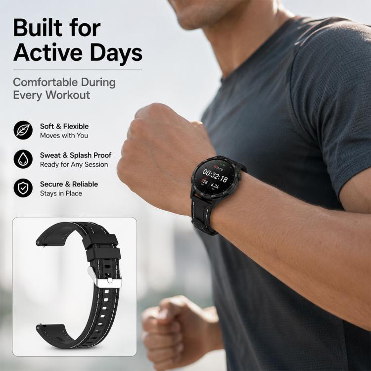 Cinturino per orologio sportivo in silicone con cuciture xDfind, 22mm