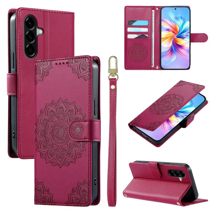 Custodia per telefono in ecopelle con cinturino e chiusura magnetica a totem in rilievo., For Galaxy A17 / A16 / A26 5G, For Galaxy A06 / A07 4G / 5G, For Galaxy A56 5G