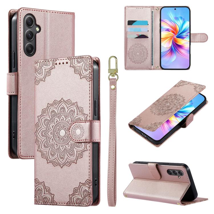 Custodia per telefono in ecopelle con cinturino e chiusura magnetica a totem in rilievo., For Galaxy A35 5G, For Galaxy A05, For Galaxy A05s