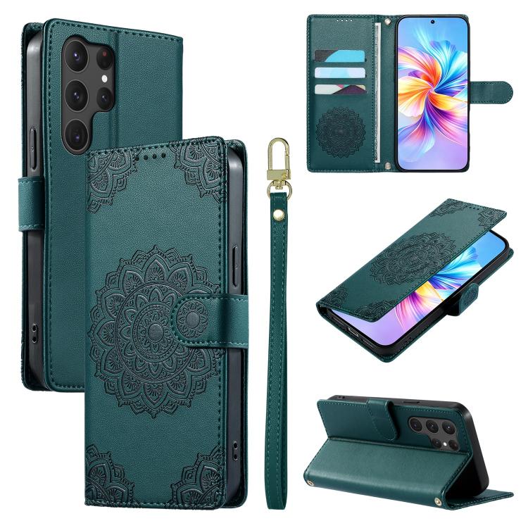 Custodia per telefono in ecopelle con cinturino e chiusura magnetica a totem in rilievo., For Galaxy S25 Ultra 5G, For Galaxy S24 FE 5G, For Galaxy S24 Ultra 5G