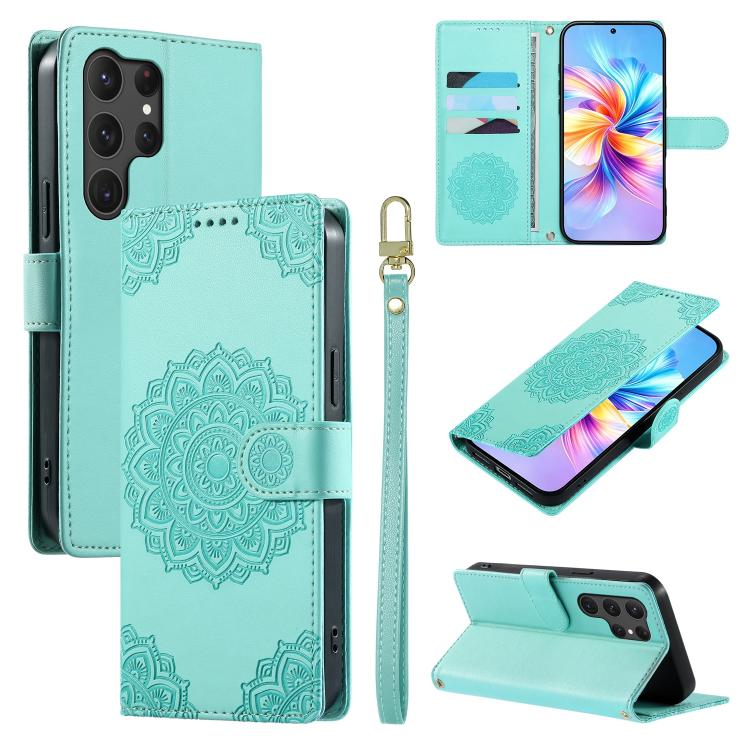Custodia per telefono in ecopelle con cinturino e chiusura magnetica a totem in rilievo., For Galaxy S25 Ultra 5G, For Galaxy S24 FE 5G, For Galaxy S24 Ultra 5G