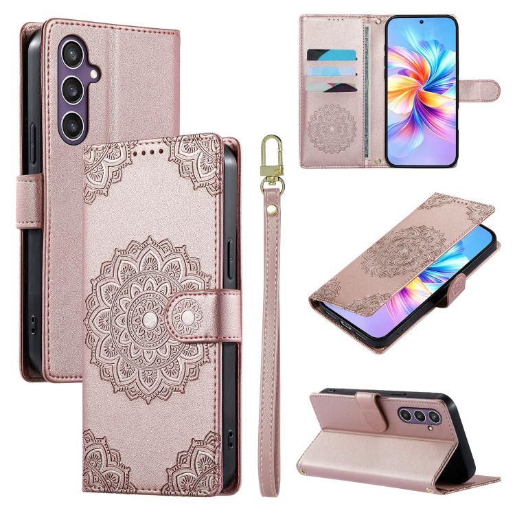Custodia per telefono in ecopelle con cinturino e chiusura magnetica a totem in rilievo., For Galaxy S25 Edge 5G, For Galaxy S25 5G / S24 5G, For Galaxy S25+ 5G / S24+ 5G