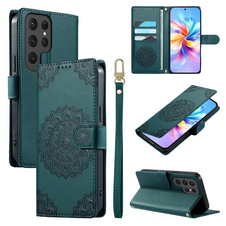 Custodia per telefono in ecopelle con cinturino e chiusura magnetica a totem in rilievo., For Galaxy S23 FE 5G, For Galaxy S23 Ultra 5G, For Galaxy S23+ 5G