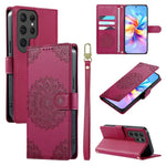 Custodia per telefono in ecopelle con cinturino e chiusura magnetica a totem in rilievo., For Galaxy S23 FE 5G, For Galaxy S23 Ultra 5G, For Galaxy S23+ 5G