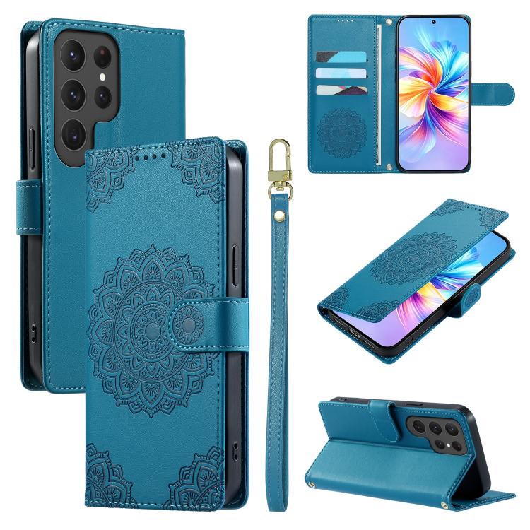 Custodia per telefono in ecopelle con cinturino e chiusura magnetica a totem in rilievo., For Galaxy S23 FE 5G, For Galaxy S23 Ultra 5G, For Galaxy S23+ 5G