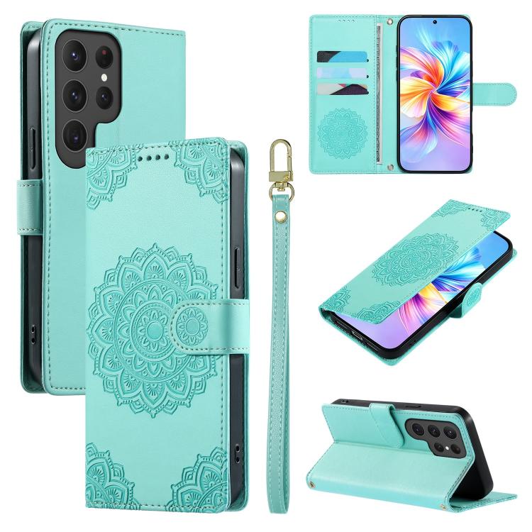 Custodia per telefono in ecopelle con cinturino e chiusura magnetica a totem in rilievo., For Galaxy S23 FE 5G, For Galaxy S23 Ultra 5G, For Galaxy S23+ 5G