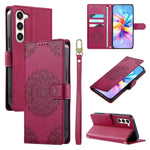 Custodia per telefono in ecopelle con cinturino e chiusura magnetica a totem in rilievo., For Galaxy S23 FE 5G, For Galaxy S23 Ultra 5G, For Galaxy S23+ 5G