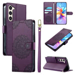Custodia per telefono in ecopelle con cinturino e chiusura magnetica a totem in rilievo., For Galaxy S23 FE 5G, For Galaxy S23 Ultra 5G, For Galaxy S23+ 5G