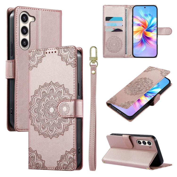 Custodia per telefono in ecopelle con cinturino e chiusura magnetica a totem in rilievo., For Galaxy S23 FE 5G, For Galaxy S23 Ultra 5G, For Galaxy S23+ 5G