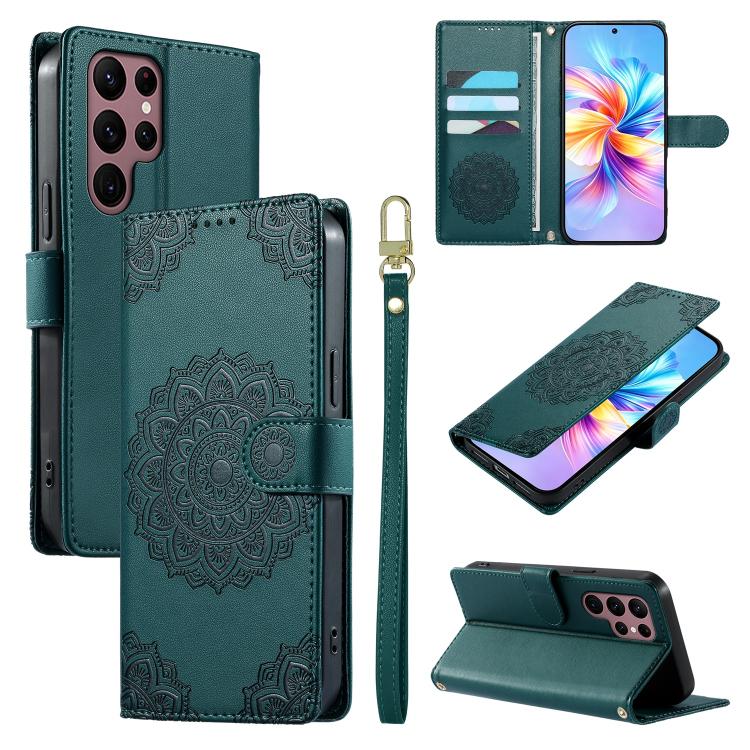 Custodia per telefono in ecopelle con cinturino e chiusura magnetica a totem in rilievo., For Galaxy S23 5G, For Galaxy S20 FE, For Galaxy S22 Ultra 5G