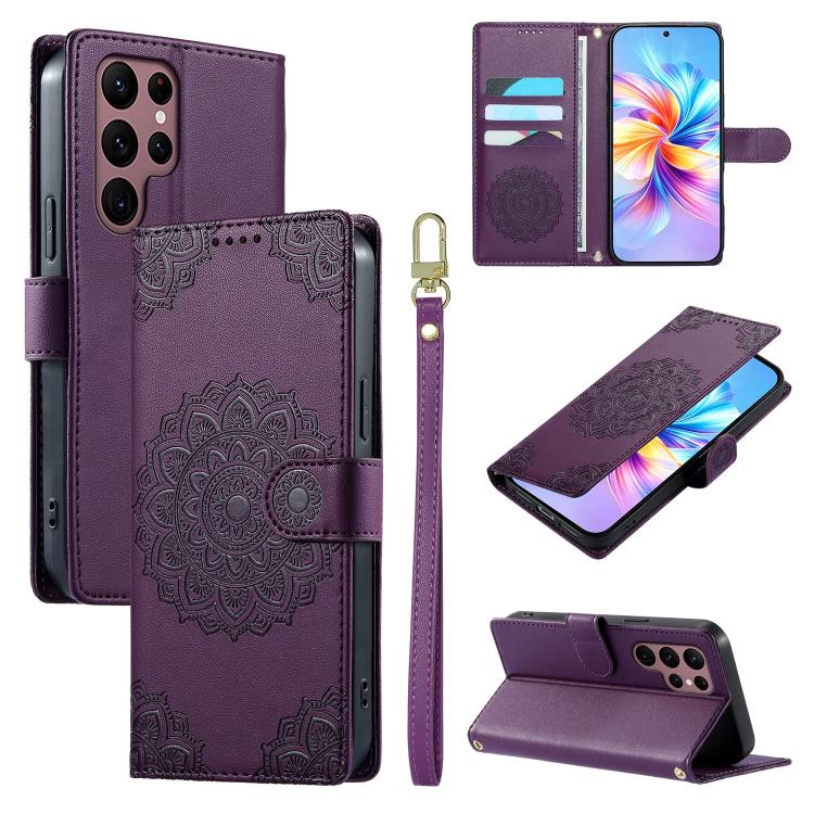 Custodia per telefono in ecopelle con cinturino e chiusura magnetica a totem in rilievo., For Galaxy S23 5G, For Galaxy S20 FE, For Galaxy S22 Ultra 5G