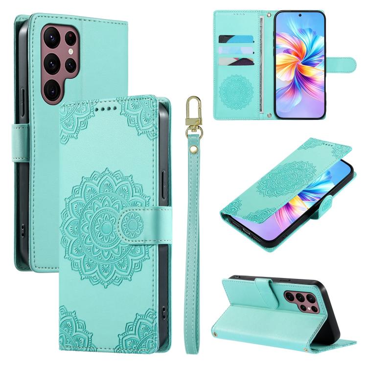 Custodia per telefono in ecopelle con cinturino e chiusura magnetica a totem in rilievo., For Galaxy S23 5G, For Galaxy S20 FE, For Galaxy S22 Ultra 5G