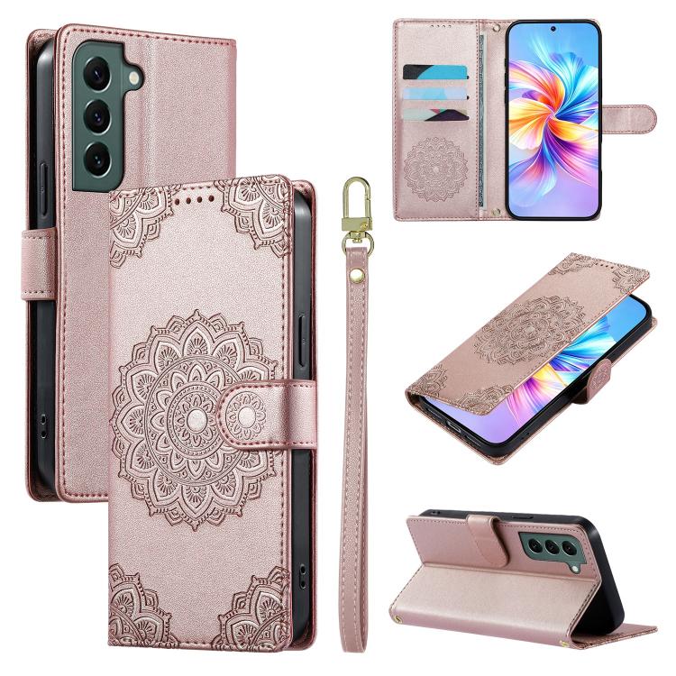 Custodia per telefono in ecopelle con cinturino e chiusura magnetica a totem in rilievo., For Galaxy S22+ 5G, For Galaxy S22 5G, For Galaxy S21 FE 5G