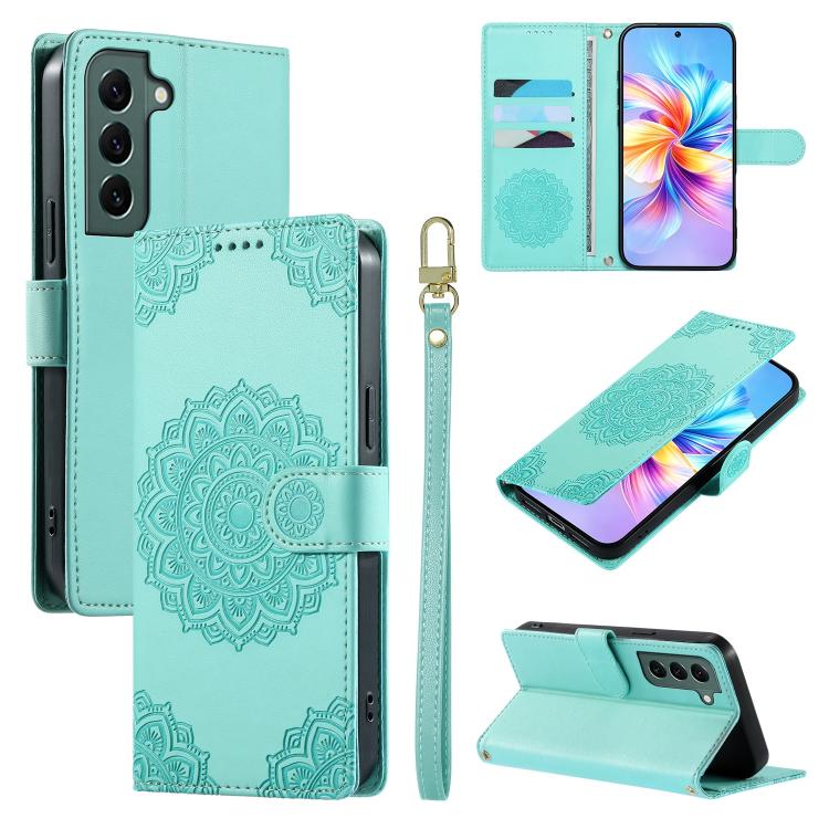 Custodia per telefono in ecopelle con cinturino e chiusura magnetica a totem in rilievo., For Galaxy S22+ 5G, For Galaxy S22 5G, For Galaxy S21 FE 5G