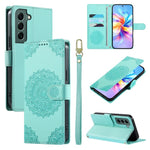 Custodia per telefono in ecopelle con cinturino e chiusura magnetica a totem in rilievo., For Galaxy S22+ 5G, For Galaxy S22 5G, For Galaxy S21 FE 5G