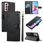Custodia per telefono in ecopelle con cinturino e chiusura magnetica a totem in rilievo., For Galaxy S21 5G, For Galaxy S21+ 5G, For Galaxy S21 Ultra 5G