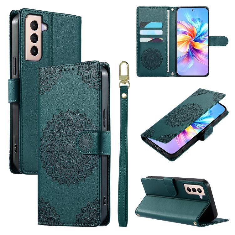 Custodia per telefono in ecopelle con cinturino e chiusura magnetica a totem in rilievo., For Galaxy S21 5G, For Galaxy S21+ 5G, For Galaxy S21 Ultra 5G