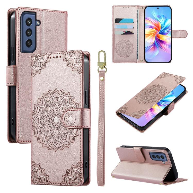 Custodia per telefono in ecopelle con cinturino e chiusura magnetica a totem in rilievo., For Galaxy S22+ 5G, For Galaxy S22 5G, For Galaxy S21 FE 5G