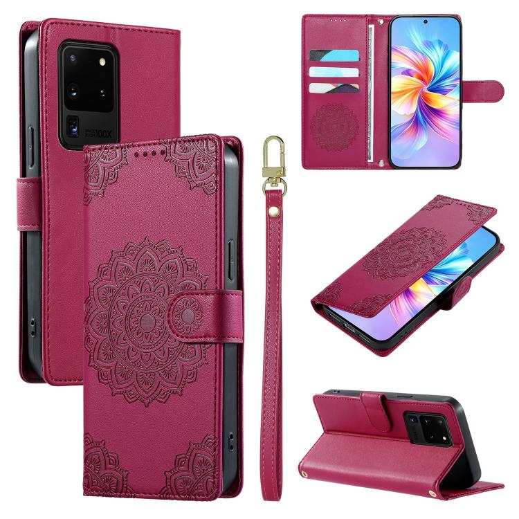 Custodia per telefono in ecopelle con cinturino e chiusura magnetica a totem in rilievo., For Galaxy S20 Ultra 5G, For Galaxy S20+ 5G, For Galaxy S20