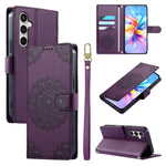 Custodia per telefono in ecopelle con cinturino e chiusura magnetica a totem in rilievo., For Galaxy S26 FE 5G, For Galaxy S26+ 5G, For Galaxy S26 Edge 5G