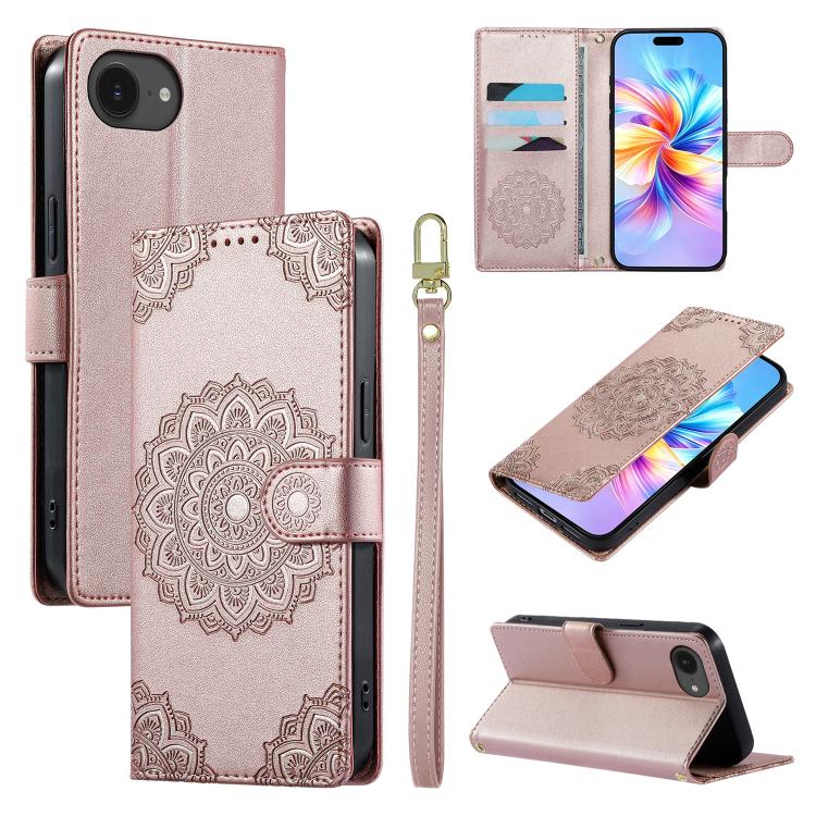 Custodia per telefono in ecopelle con cinturino e chiusura magnetica a totem in rilievo., For iPhone 17e / 16e, For iPhone 17 Pro Max, For iPhone 17 Pro