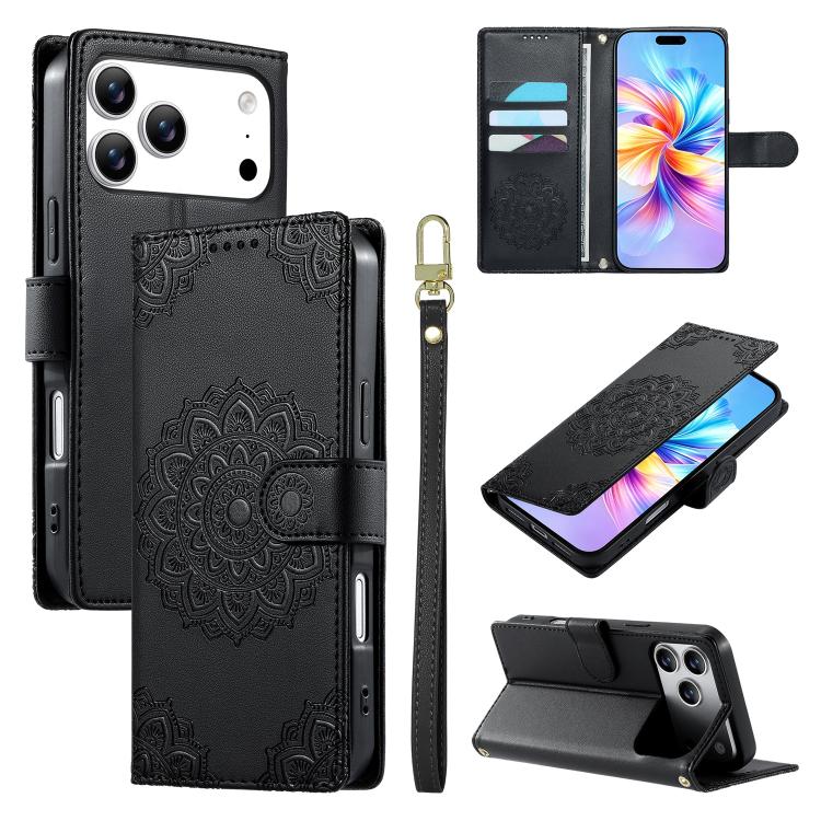 Custodia per telefono in ecopelle con cinturino e chiusura magnetica a totem in rilievo., For iPhone 17e / 16e, For iPhone 17 Pro Max, For iPhone 17 Pro