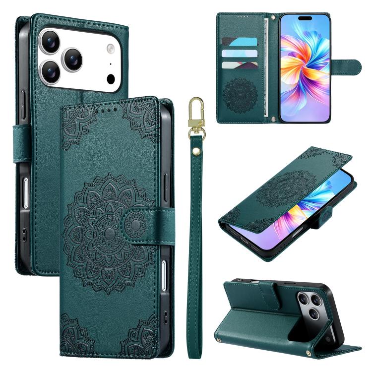 Custodia per telefono in ecopelle con cinturino e chiusura magnetica a totem in rilievo., For iPhone 17e / 16e, For iPhone 17 Pro Max, For iPhone 17 Pro