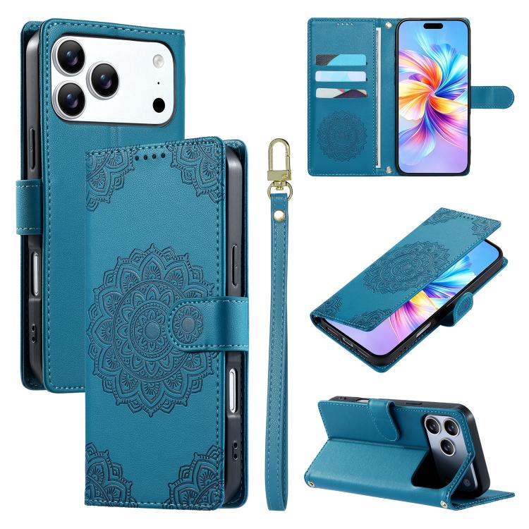 Custodia per telefono in ecopelle con cinturino e chiusura magnetica a totem in rilievo., For iPhone 17e / 16e, For iPhone 17 Pro Max, For iPhone 17 Pro
