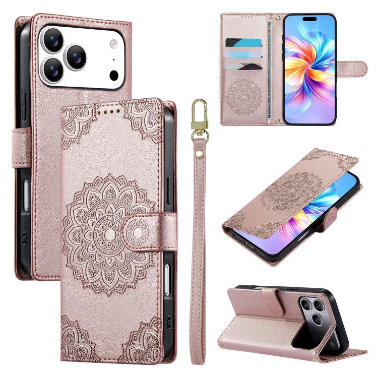 Custodia per telefono in ecopelle con cinturino e chiusura magnetica a totem in rilievo., For iPhone 17e / 16e, For iPhone 17 Pro Max, For iPhone 17 Pro