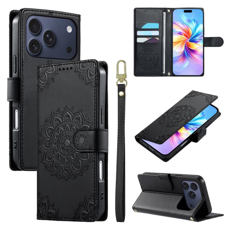 Custodia per telefono in ecopelle con cinturino e chiusura magnetica a totem in rilievo., For iPhone 17e / 16e, For iPhone 17 Pro Max, For iPhone 17 Pro