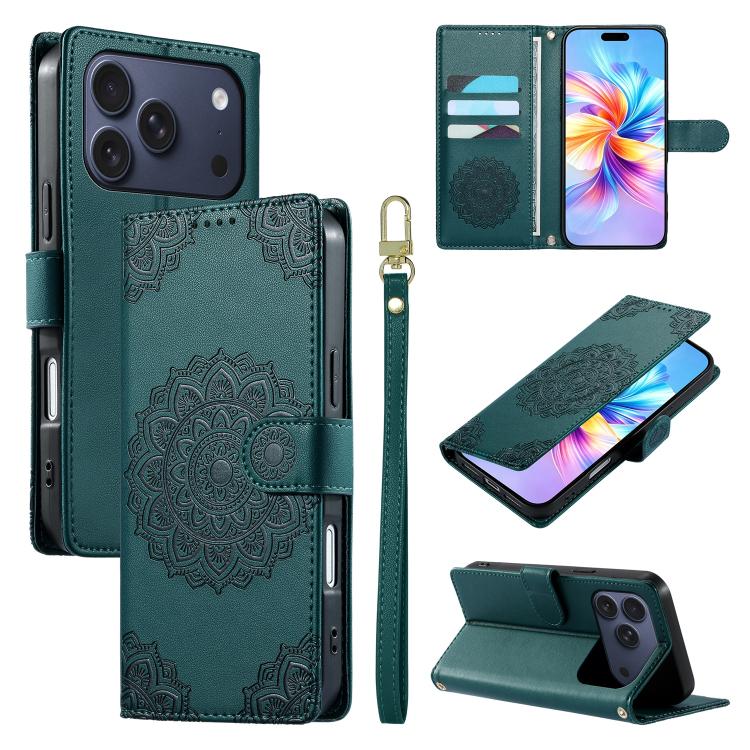 Custodia per telefono in ecopelle con cinturino e chiusura magnetica a totem in rilievo., For iPhone 17e / 16e, For iPhone 17 Pro Max, For iPhone 17 Pro