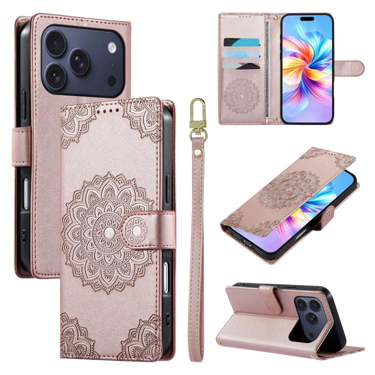Custodia per telefono in ecopelle con cinturino e chiusura magnetica a totem in rilievo., For iPhone 17e / 16e, For iPhone 17 Pro Max, For iPhone 17 Pro