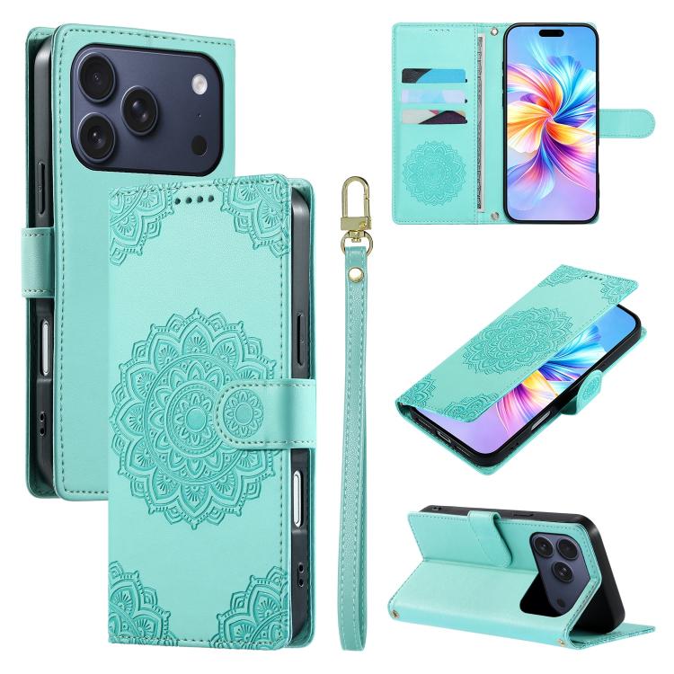 Custodia per telefono in ecopelle con cinturino e chiusura magnetica a totem in rilievo., For iPhone 17e / 16e, For iPhone 17 Pro Max, For iPhone 17 Pro