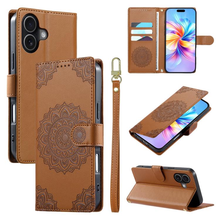 Custodia per telefono in ecopelle con cinturino e chiusura magnetica a totem in rilievo., For iPhone 17, For iPhone Air, For iPhone 16 Pro Max