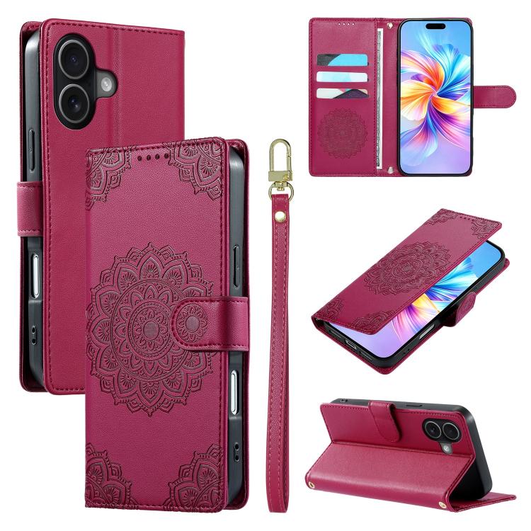 Custodia per telefono in ecopelle con cinturino e chiusura magnetica a totem in rilievo., For iPhone 17, For iPhone Air, For iPhone 16 Pro Max