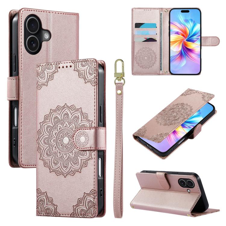 Custodia per telefono in ecopelle con cinturino e chiusura magnetica a totem in rilievo., For iPhone 17, For iPhone Air, For iPhone 16 Pro Max