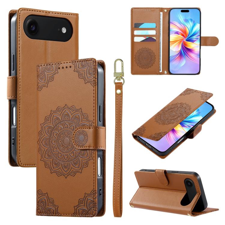Custodia per telefono in ecopelle con cinturino e chiusura magnetica a totem in rilievo., For iPhone 17, For iPhone Air, For iPhone 16 Pro Max
