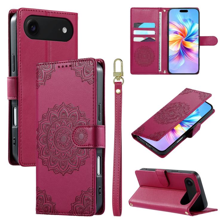 Custodia per telefono in ecopelle con cinturino e chiusura magnetica a totem in rilievo., For iPhone 17, For iPhone Air, For iPhone 16 Pro Max