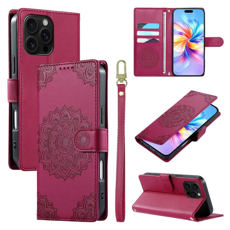 Custodia per telefono in ecopelle con cinturino e chiusura magnetica a totem in rilievo., For iPhone 17, For iPhone Air, For iPhone 16 Pro Max