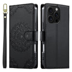 Custodia per telefono in ecopelle con cinturino e chiusura magnetica a totem in rilievo., For iPhone 16 Pro, For iPhone 16 Plus, For iPhone 16