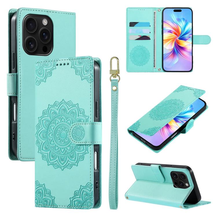 Custodia per telefono in ecopelle con cinturino e chiusura magnetica a totem in rilievo., For iPhone 16 Pro, For iPhone 16 Plus, For iPhone 16