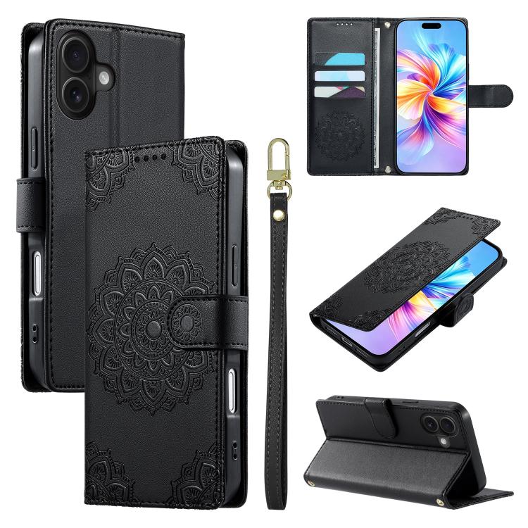 Custodia per telefono in ecopelle con cinturino e chiusura magnetica a totem in rilievo., For iPhone 16 Pro, For iPhone 16 Plus, For iPhone 16